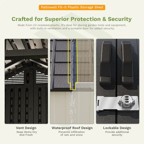 Kick-it 8x10 Plastic Storage Shed with Floor and Windows, Gray White